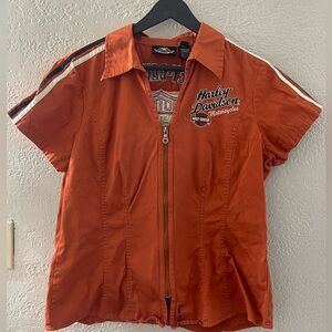 Harley-Davidson Women’s Bold Orange Denim Zippered Shirt Jacket Size Large
